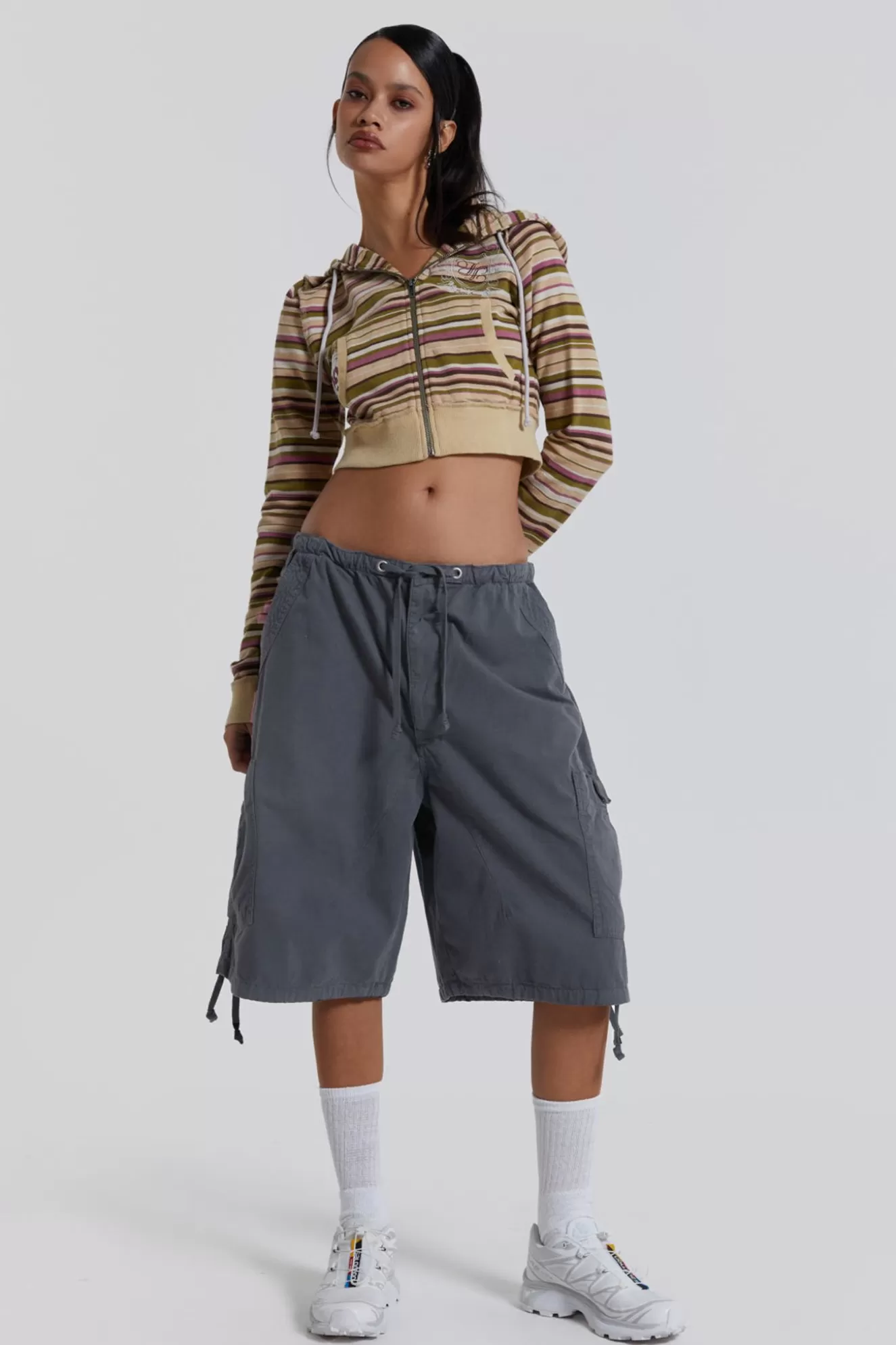 Best Sale Vintage Grey Parachute Cargo Shorts Women Parachute Pants