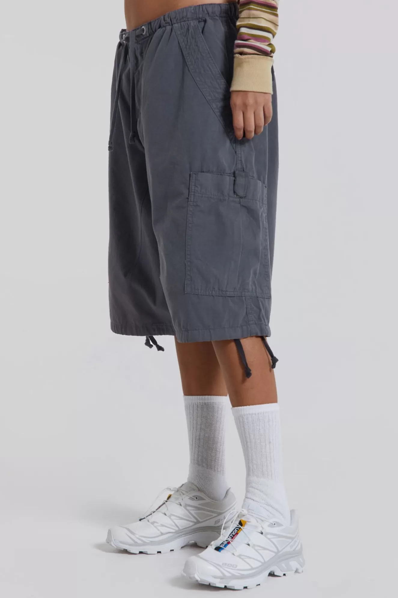 Best Sale Vintage Grey Parachute Cargo Shorts Women Parachute Pants