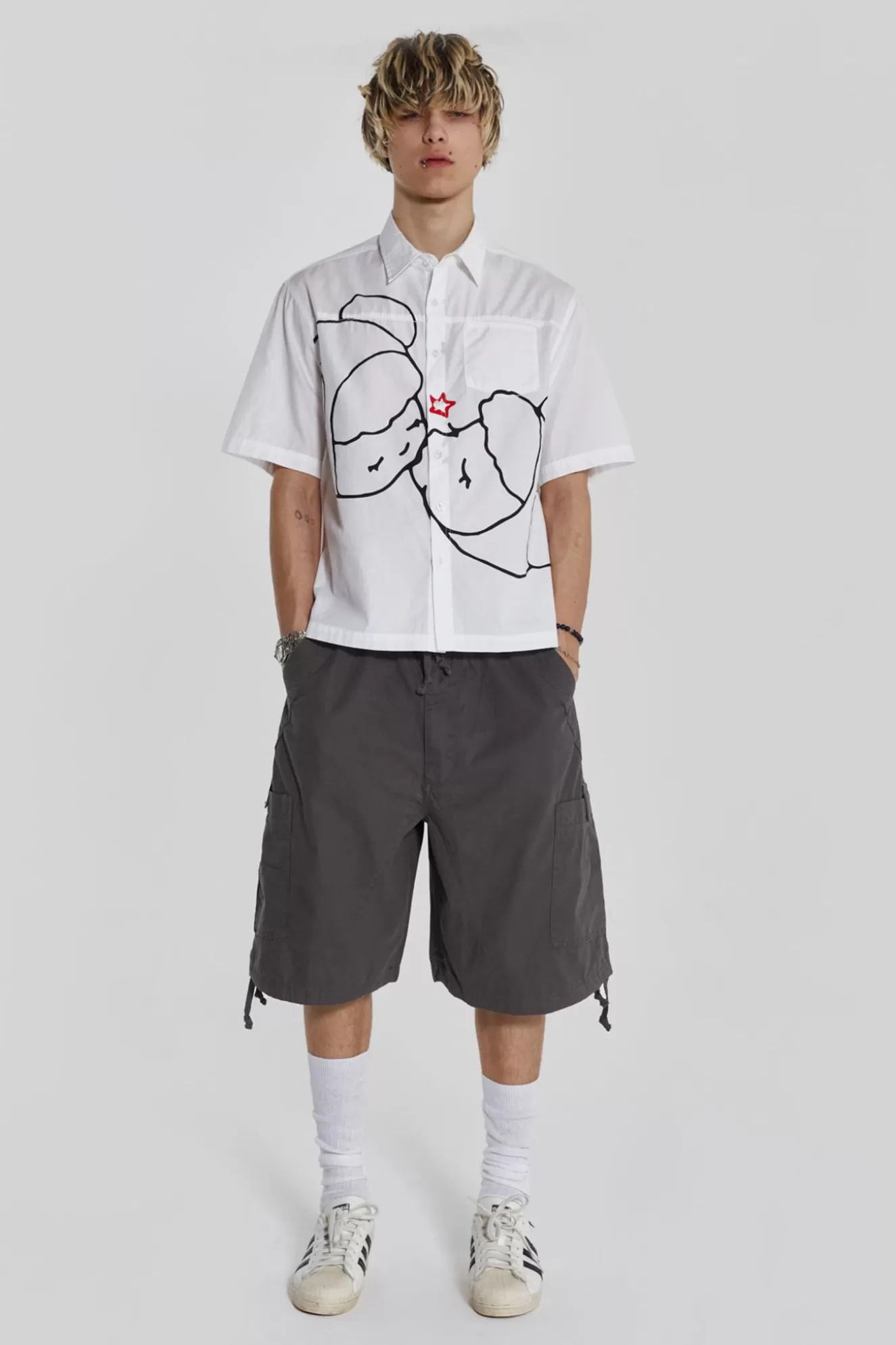 Hot Vintage Grey Parachute Cargo Shorts Men Parachute Pants