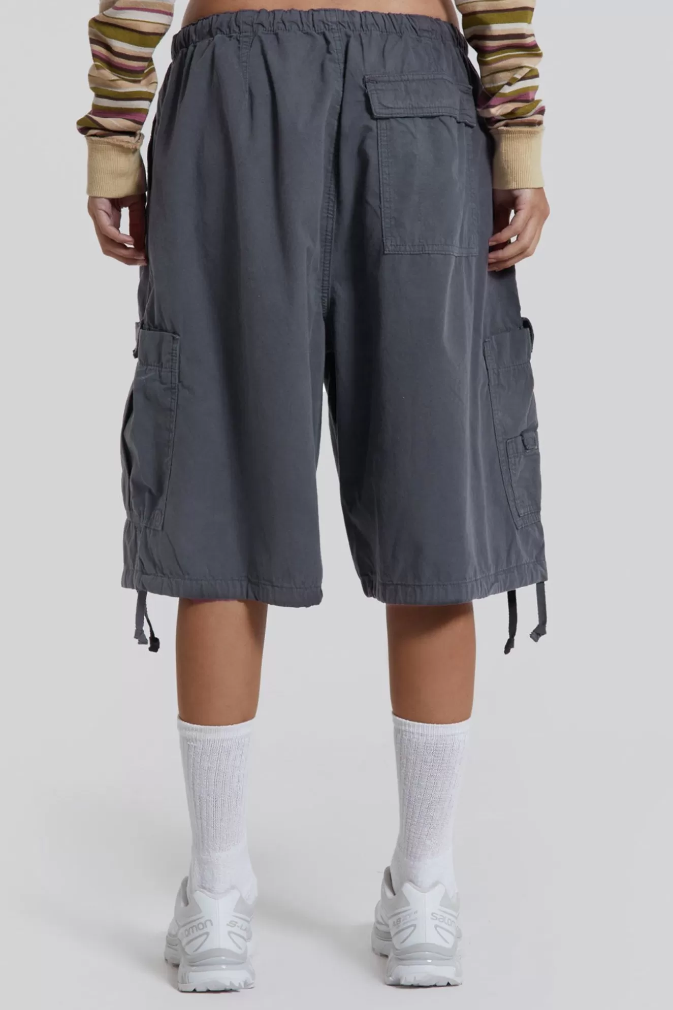 Best Sale Vintage Grey Parachute Cargo Shorts Women Parachute Pants