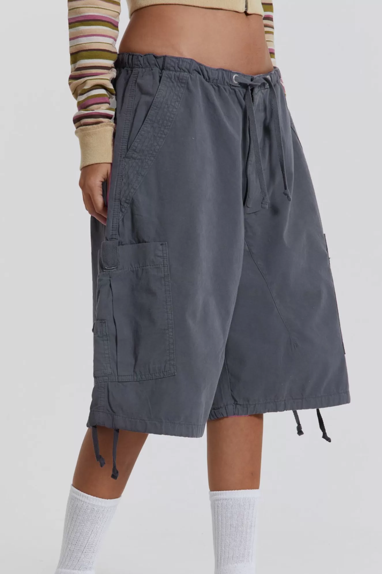 Best Sale Vintage Grey Parachute Cargo Shorts Women Parachute Pants