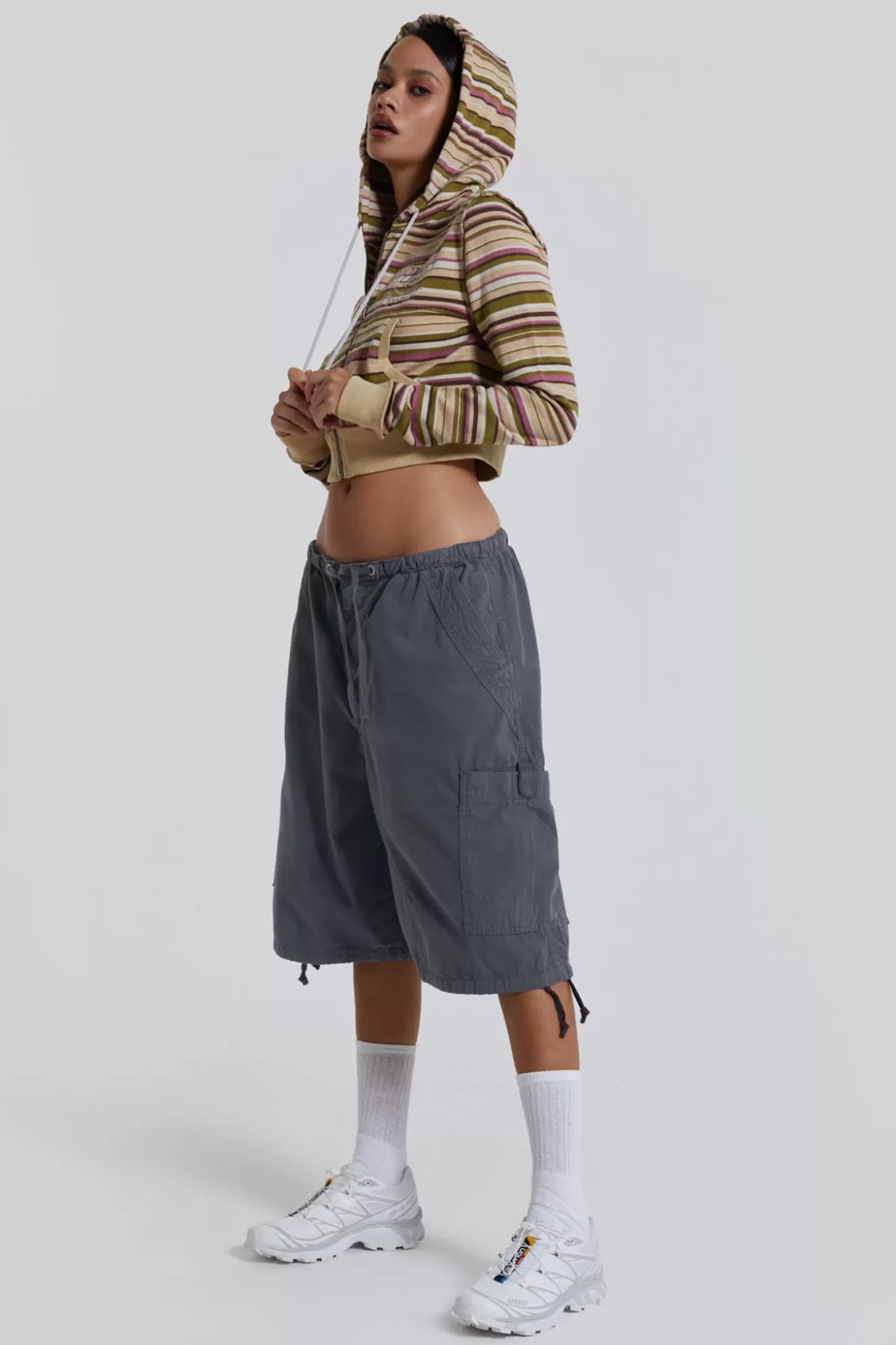 Best Sale Vintage Grey Parachute Cargo Shorts Women Parachute Pants