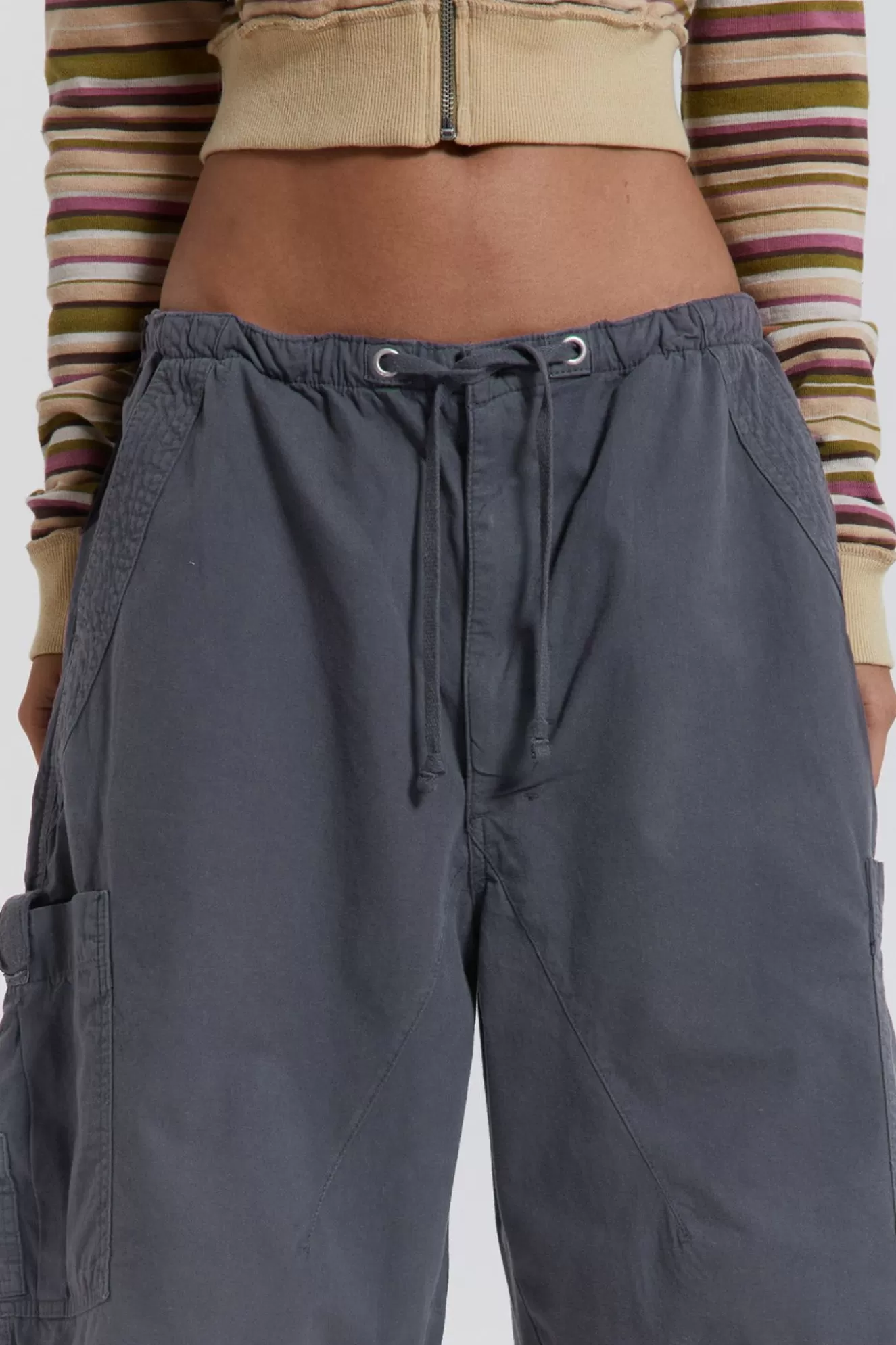 Best Sale Vintage Grey Parachute Cargo Shorts Women Parachute Pants