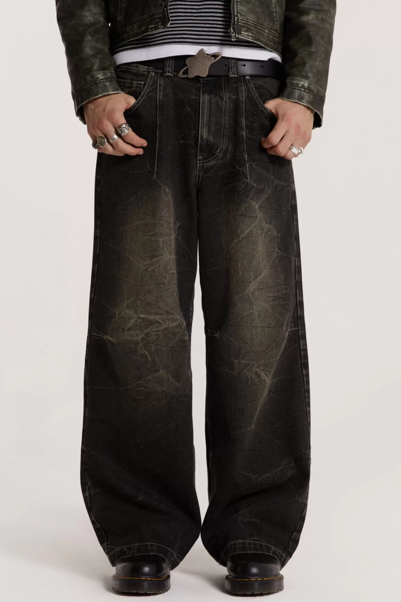 Discount Washed Black Razor Jeans Men Baggy Jeans