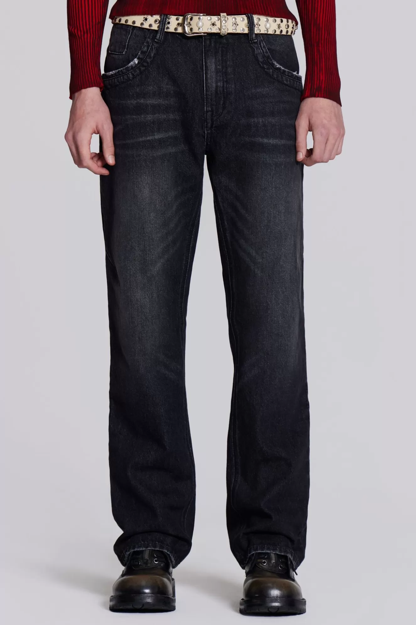 Outlet Washed Black Reed Jeans Men Slim & Straight Jeans