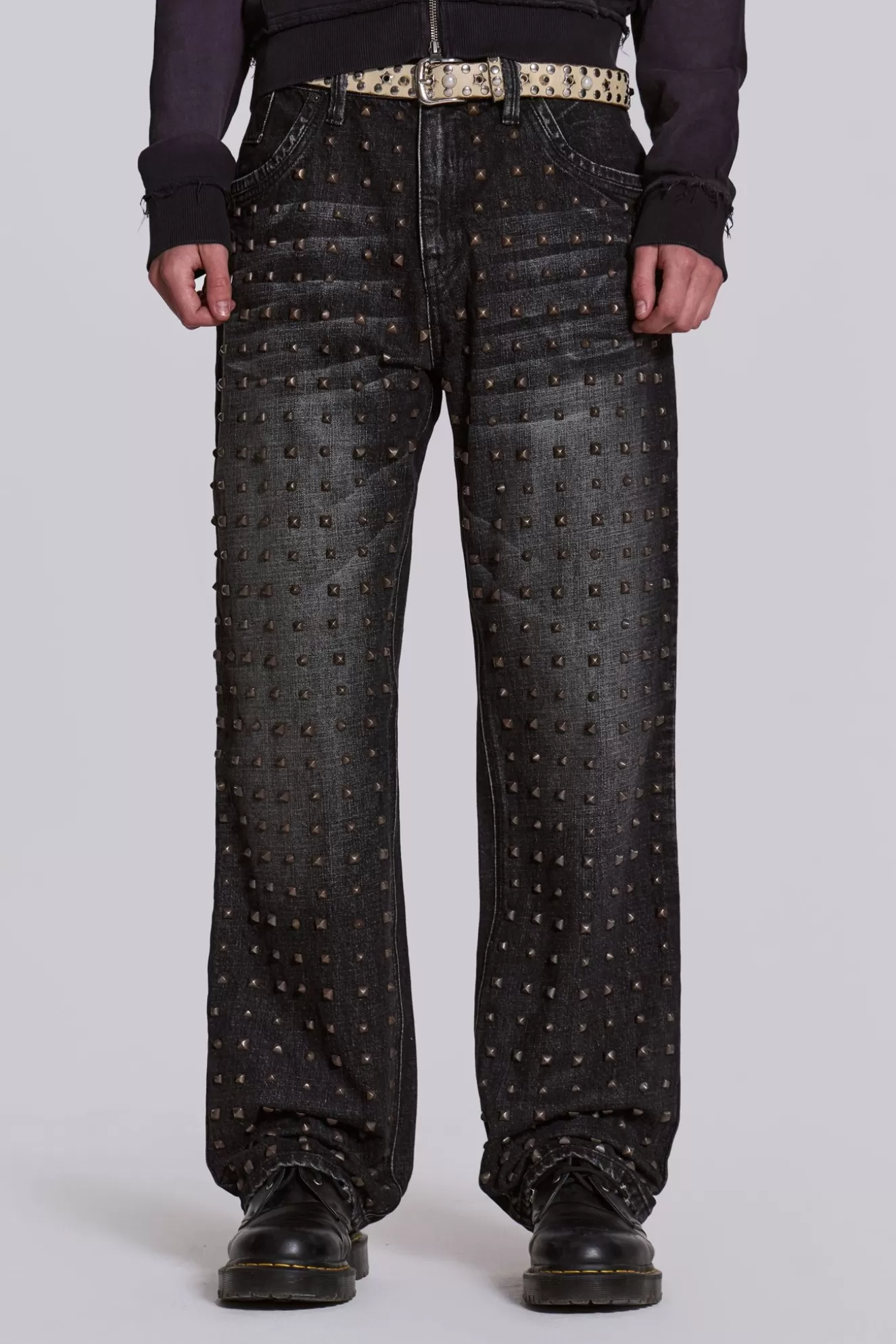 Shop Washed Black Stud Scott Jean Men Baggy Jeans