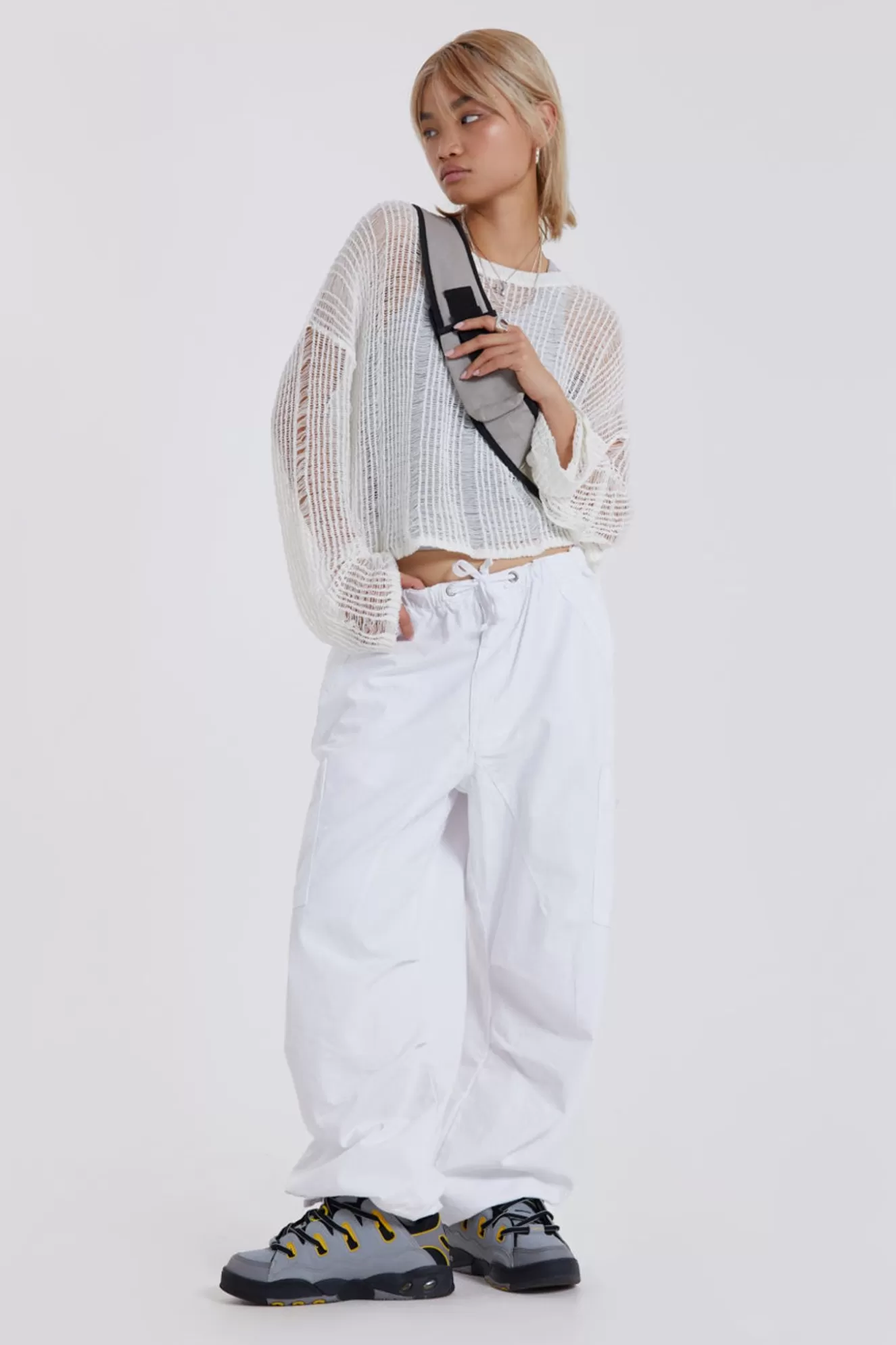 Discount White Parachute Cargo Pants Women Trousers & Pants