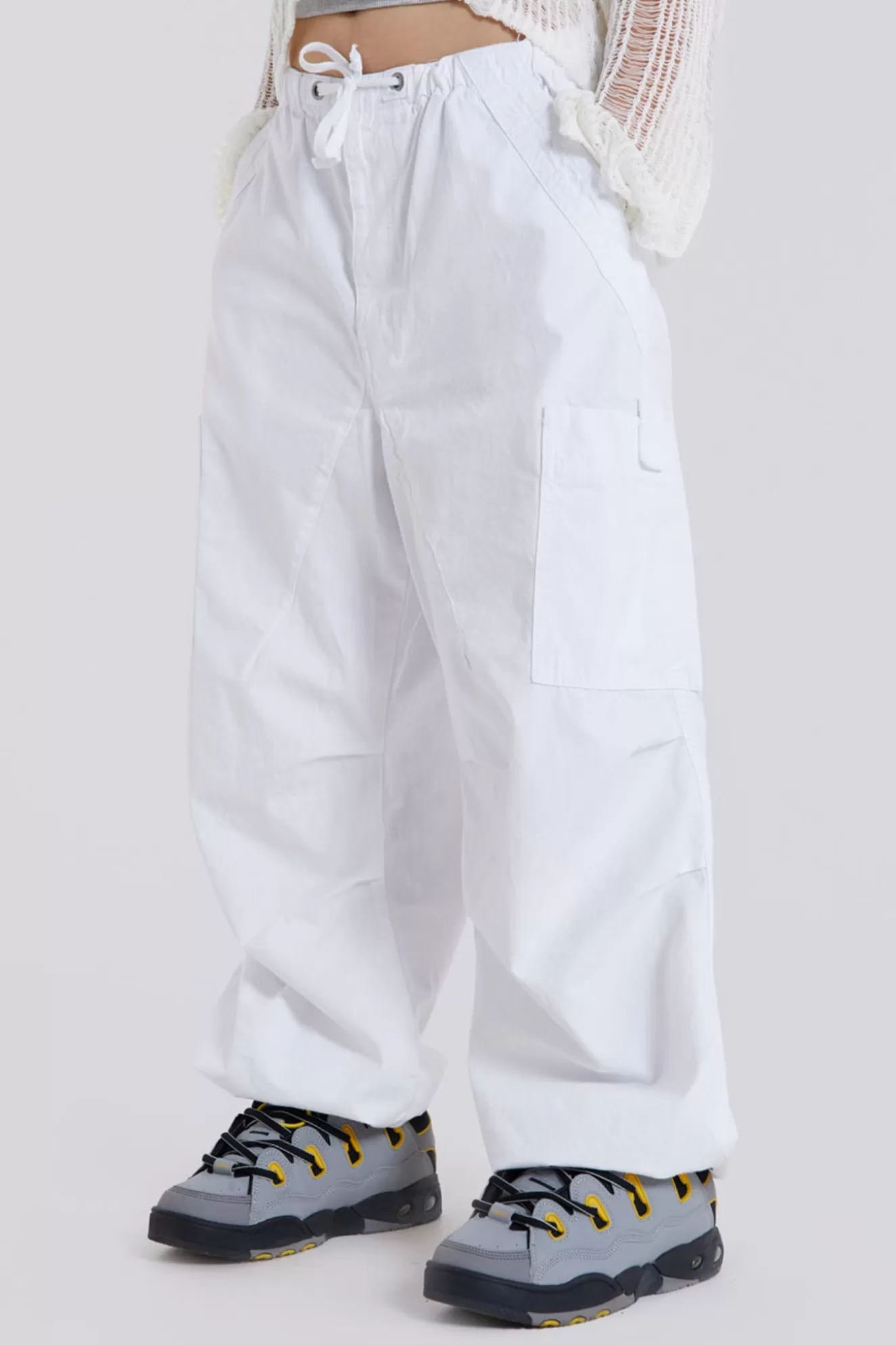 Discount White Parachute Cargo Pants Women Trousers & Pants