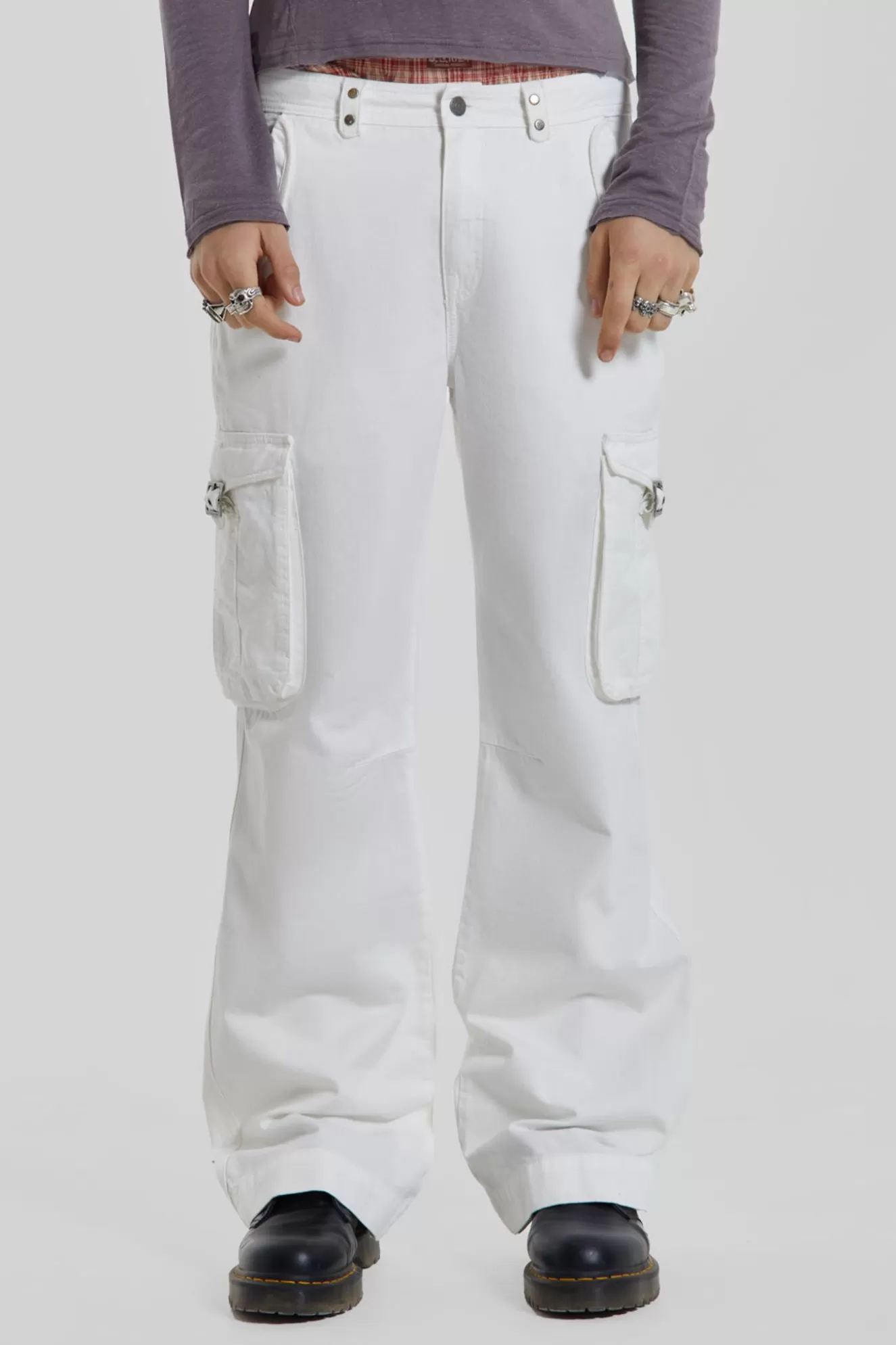 Clearance White Straight Leg Cargo Trousers Men Cargo Pants