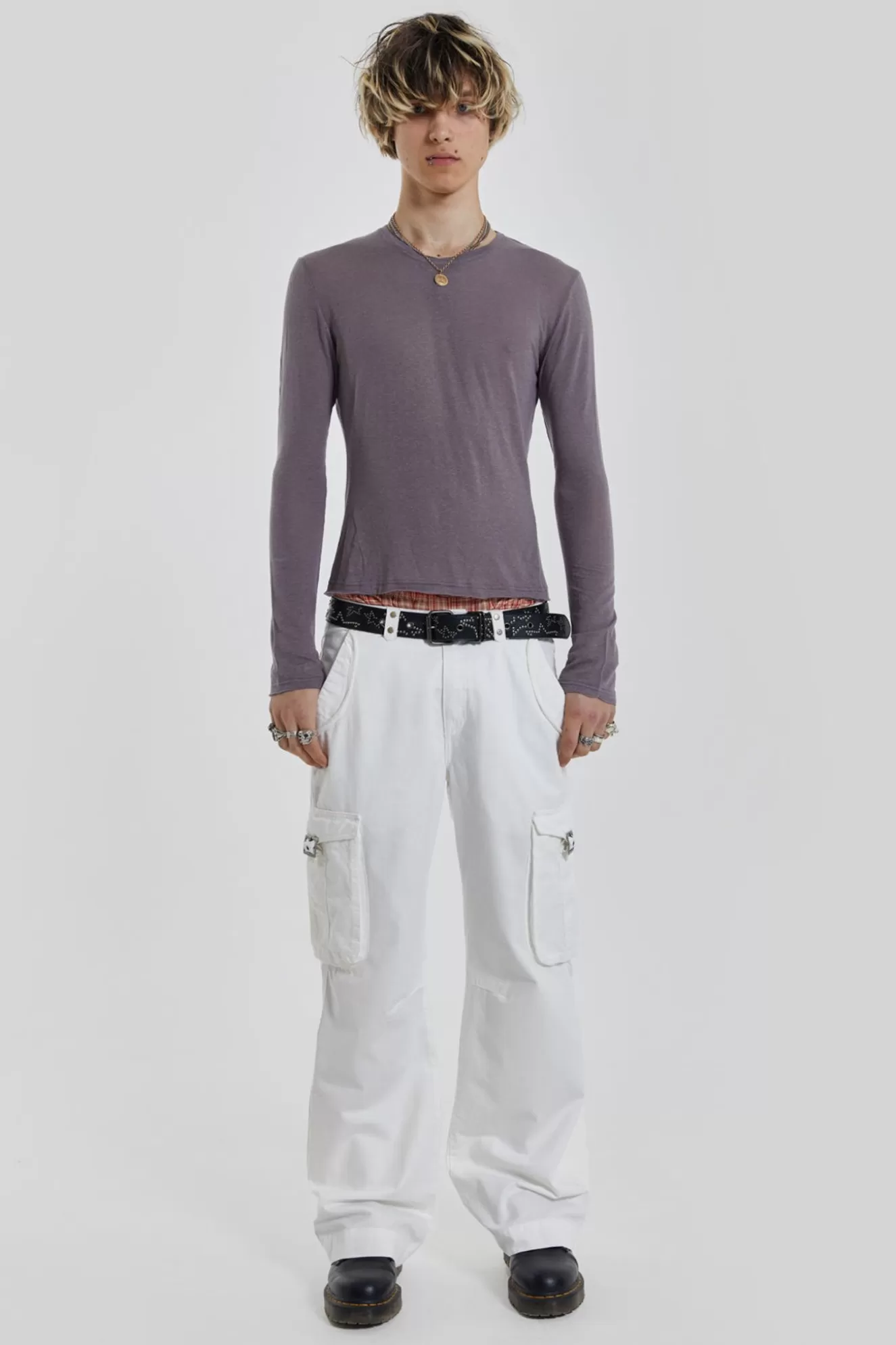 Clearance White Straight Leg Cargo Trousers Men Cargo Pants